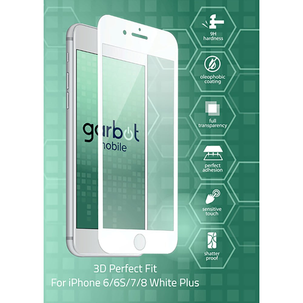 Garbot iPhone 8 Plus / 7 Plus / 6(s) Plus 3D Perfect Fit Hærdet Glas - Case Friendly - Gennemsigtig / Hvid Kant