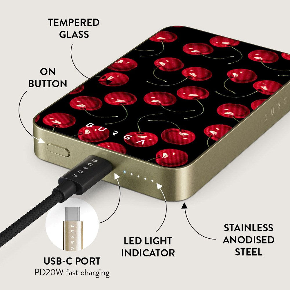 Burga MagSafe PowerBank 5000mAh m. Trådløs Opladning & 20W USB-C Stik - Cherrybomb