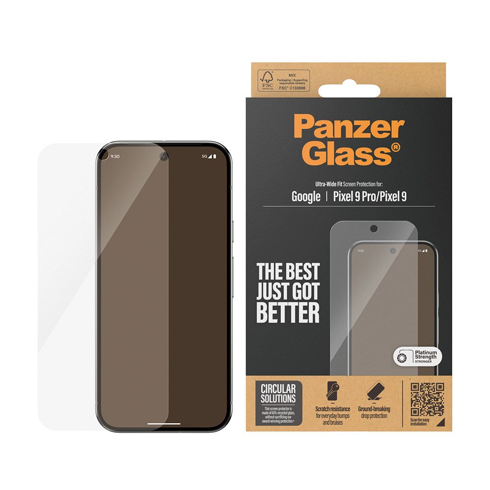 PanzerGlass Google Pixel 9 / 9 Pro Ultra Wide Fit Beskyttelsesglas - Platinum Strength - Gennemsigtig