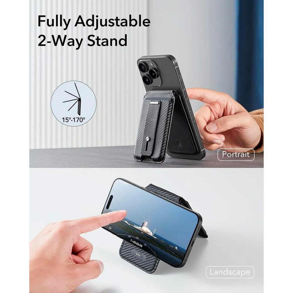 ESR - GeoWallet Kortholder m. Ståfunktion - MagSafe Kompatibel - Sort Carbon