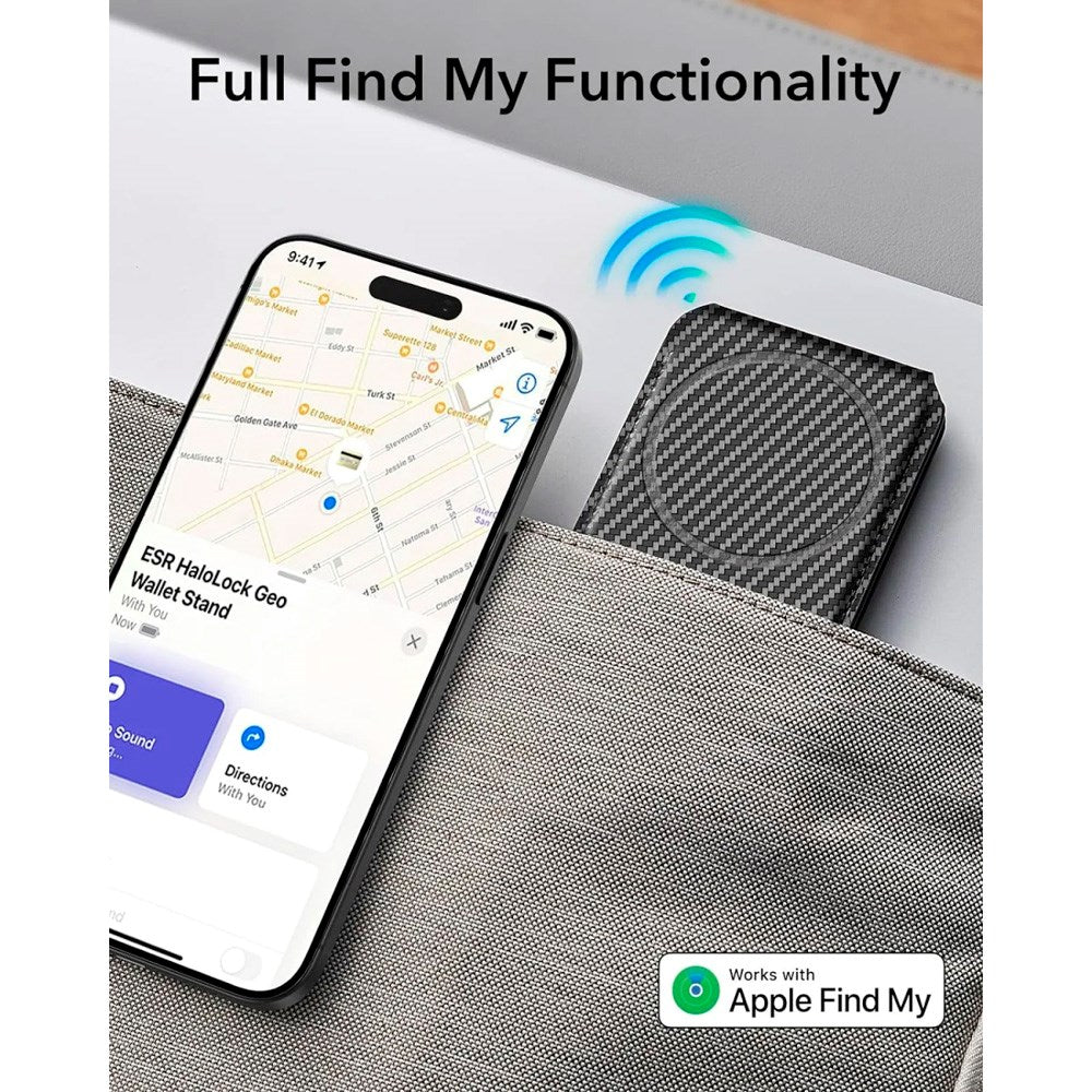 ESR - GeoWallet Kortholder m. Ståfunktion - MagSafe Kompatibel - Sort Carbon