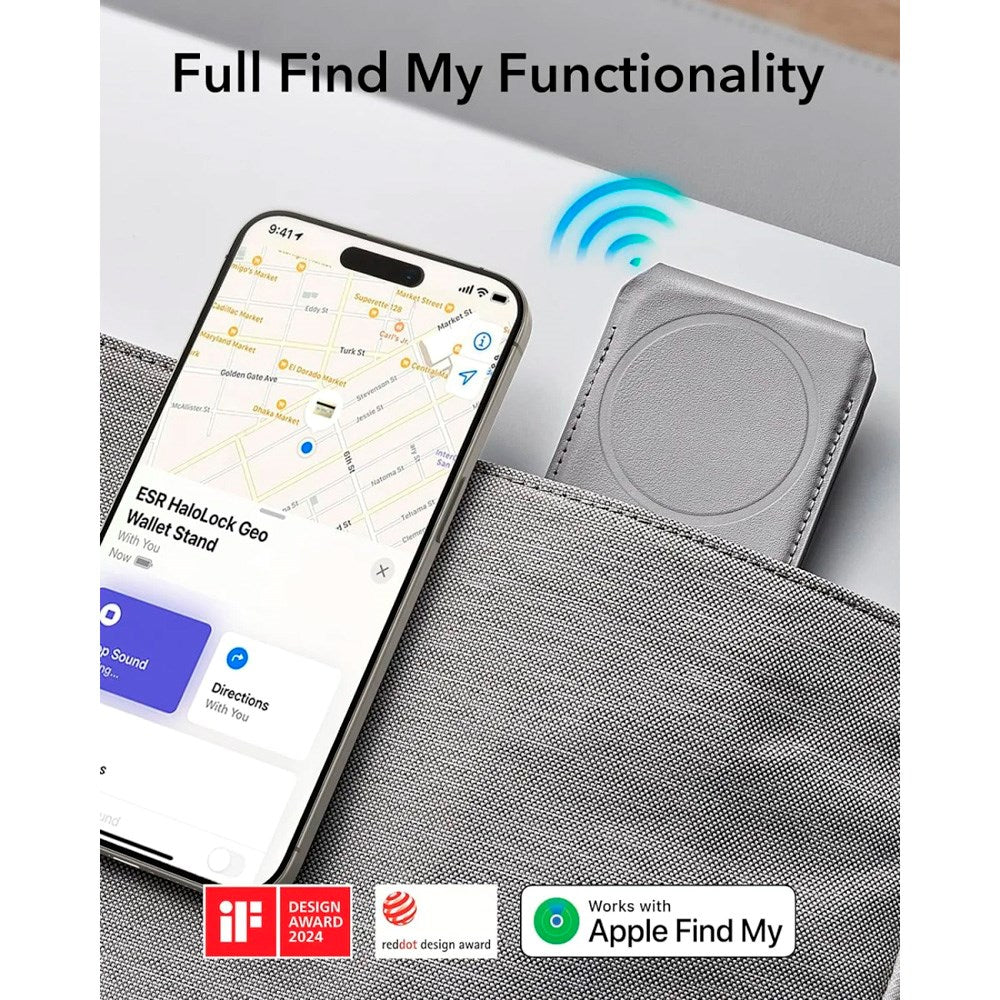 ESR - GeoWallet Kortholder m. Ståfunktion - MagSafe Kompatibel - Grå