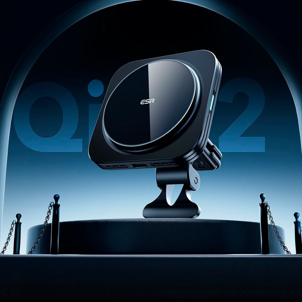 ESR Halolock Magnetisk Mobilholder til Bil m. Q-i-2 & 15W Trådløs Opladning - MagSafe Kompatibel - Sort
