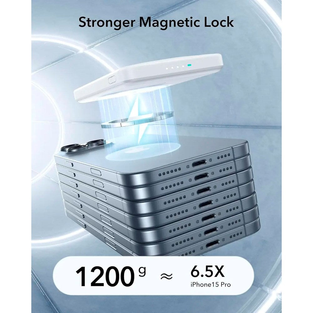 ESR - Qi2 MagSlim PowerBank m. Kickstand - 15W / 5000 mAh - MagSafe Kompatibel - Hvid