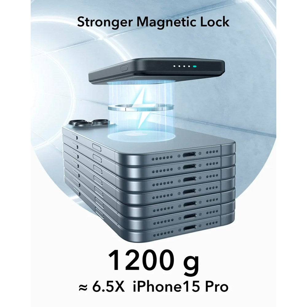 ESR - Qi2 MagSlim PowerBank m. Kickstand - 15W / 5000 mAh - MagSafe Kompatibel - Sort