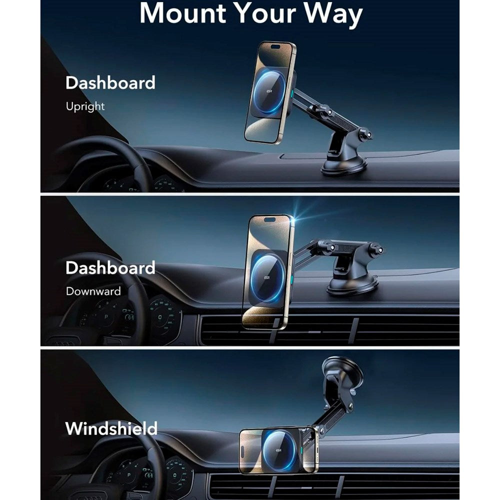 ESR Mobilholder til Bil m. Trådløs Opladning til Instrumentbræt & Forrude - MagSafe Kompatibel - Sort