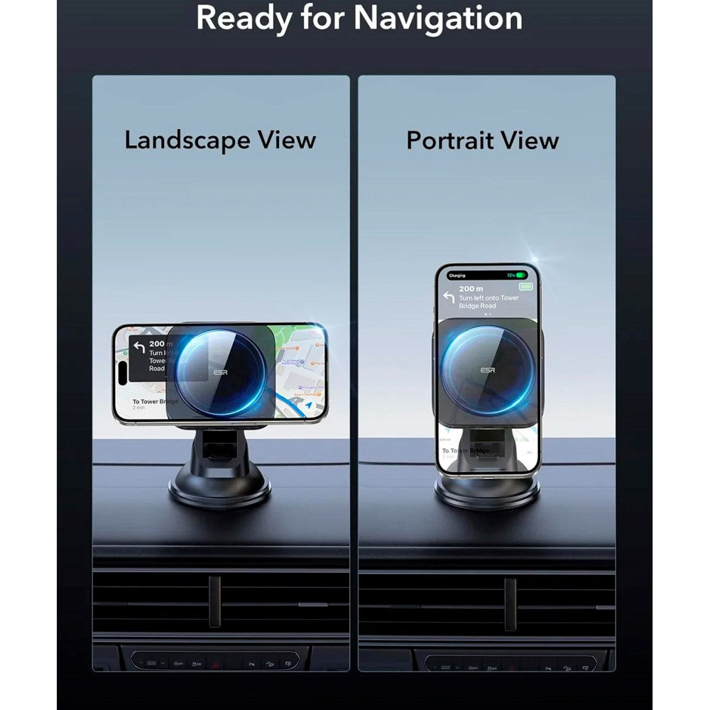 ESR Mobilholder til Bil m. Trådløs Opladning til Instrumentbræt & Forrude - MagSafe Kompatibel - Sort