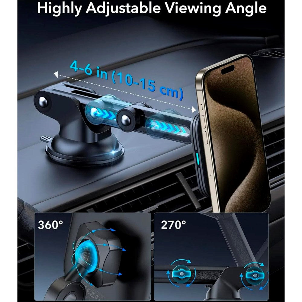 ESR Mobilholder til Bil m. Trådløs Opladning til Instrumentbræt & Forrude - MagSafe Kompatibel - Sort