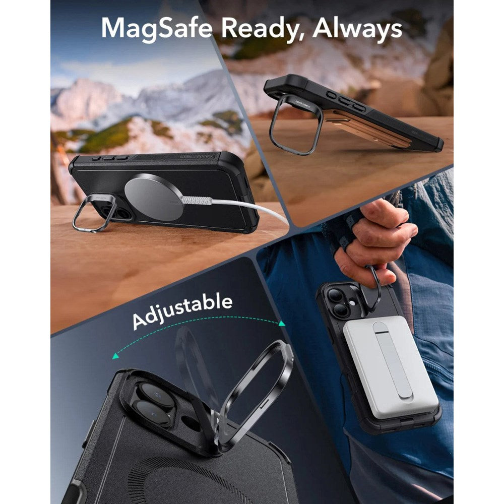 ESR iPhone 16 Cyber Armor Cover - Indbygget Kickstand - MagSafe Kompatibel - Sort