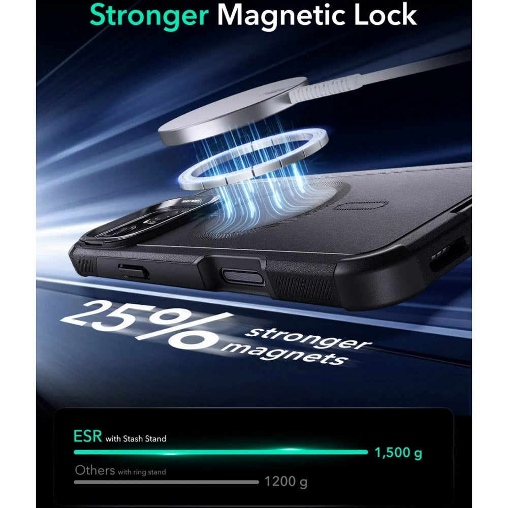 ESR iPhone 16 Cyber Armor Cover - Indbygget Kickstand - MagSafe Kompatibel - Sort