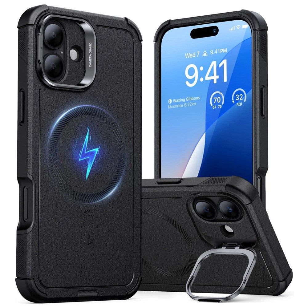 ESR iPhone 16 Cyber Armor Cover - Indbygget Kickstand - MagSafe Kompatibel - Sort