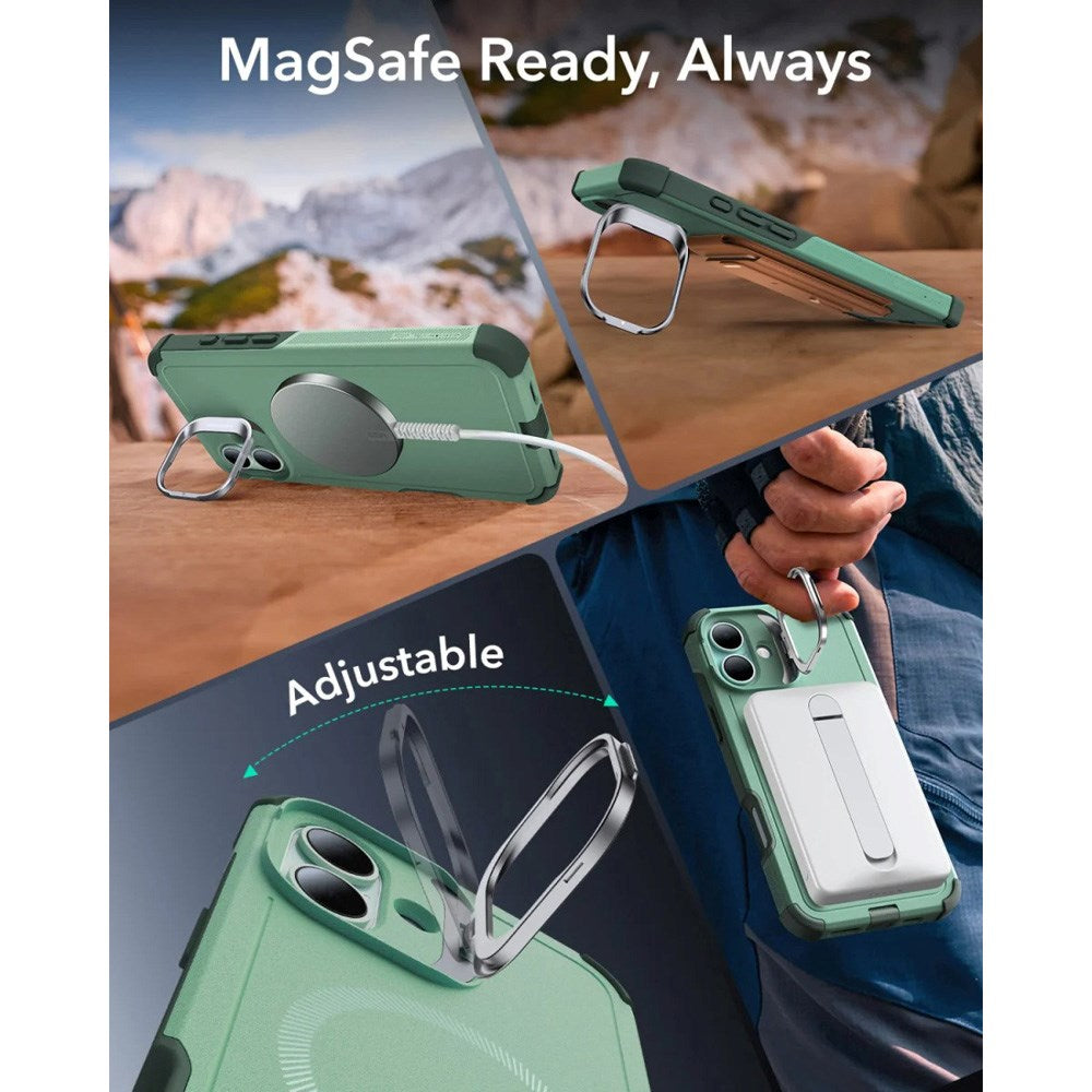 ESR iPhone 16 Cyber Armor Cover - Indbygget Kickstand - MagSafe Kompatibel - Grøn