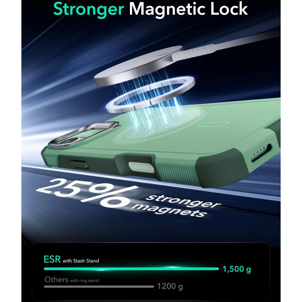 ESR iPhone 16 Cyber Armor Cover - Indbygget Kickstand - MagSafe Kompatibel - Grøn