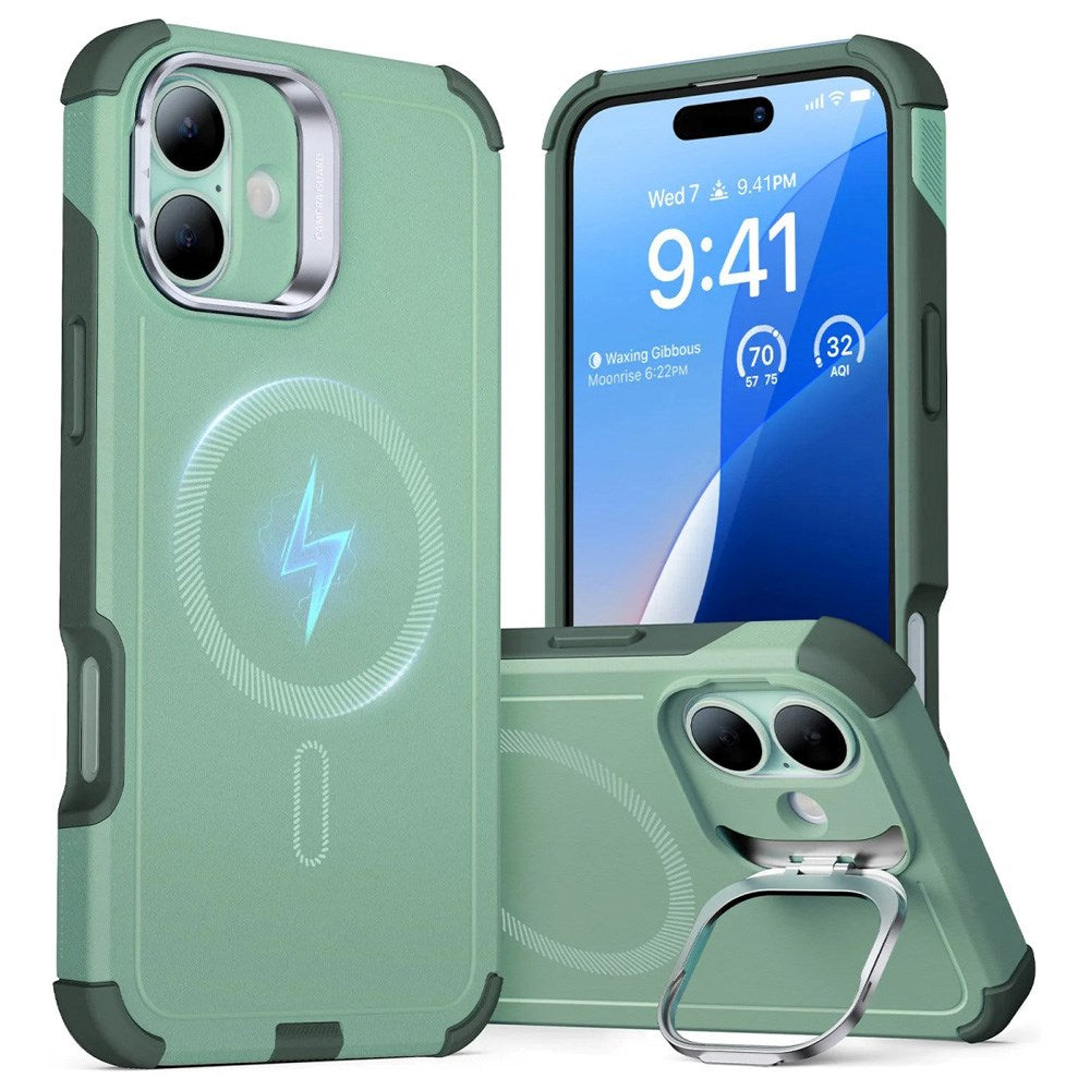 ESR iPhone 16 Cyber Armor Cover - Indbygget Kickstand - MagSafe Kompatibel - Grøn