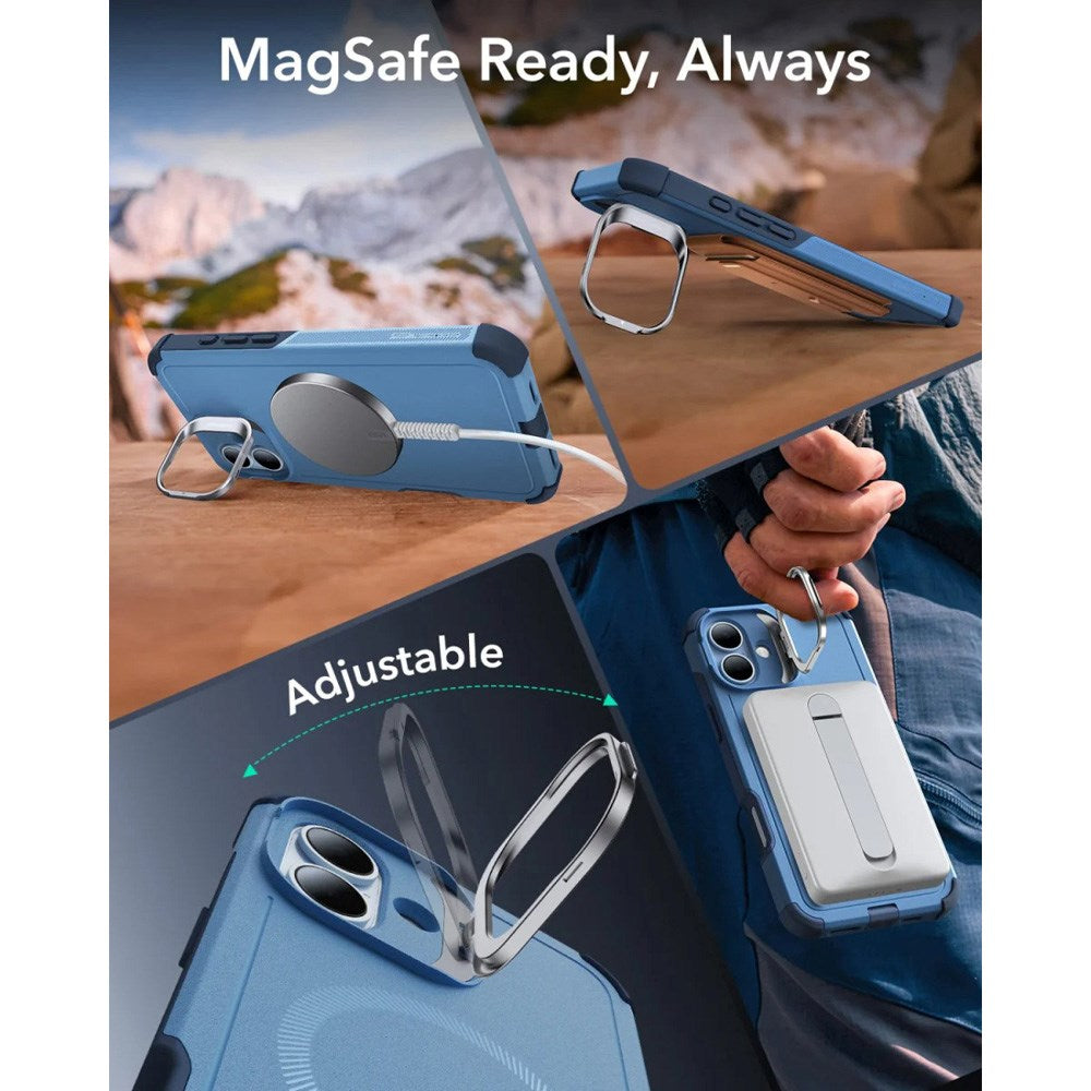 ESR iPhone 16 Cyber Armor Cover - Indbygget Kickstand - MagSafe Kompatibel - Blå