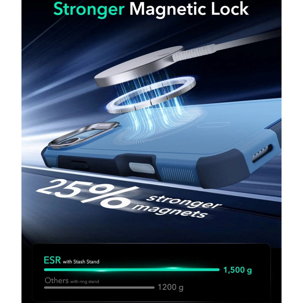 ESR iPhone 16 Cyber Armor Cover - Indbygget Kickstand - MagSafe Kompatibel - Blå