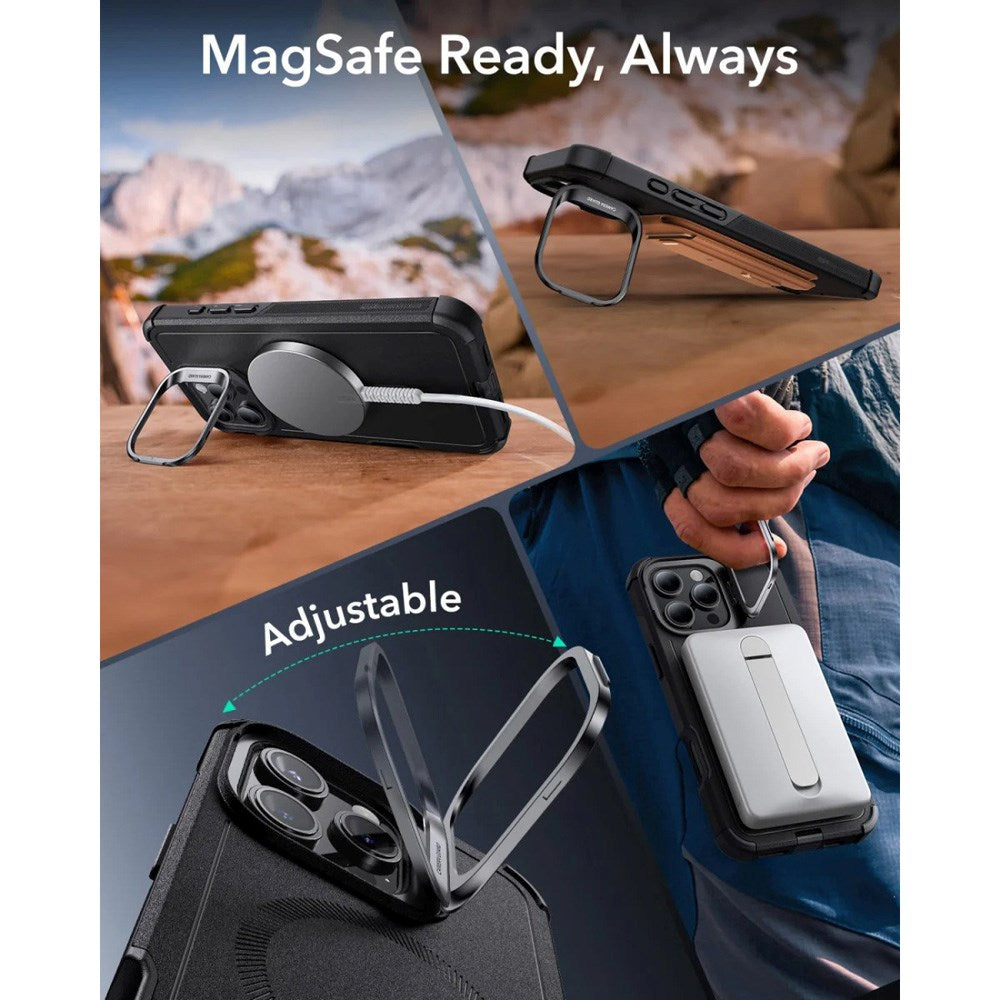 ESR iPhone 16 Pro Cyber Armor Cover - Indbygget Kickstand - MagSafe Kompatibel - Sort