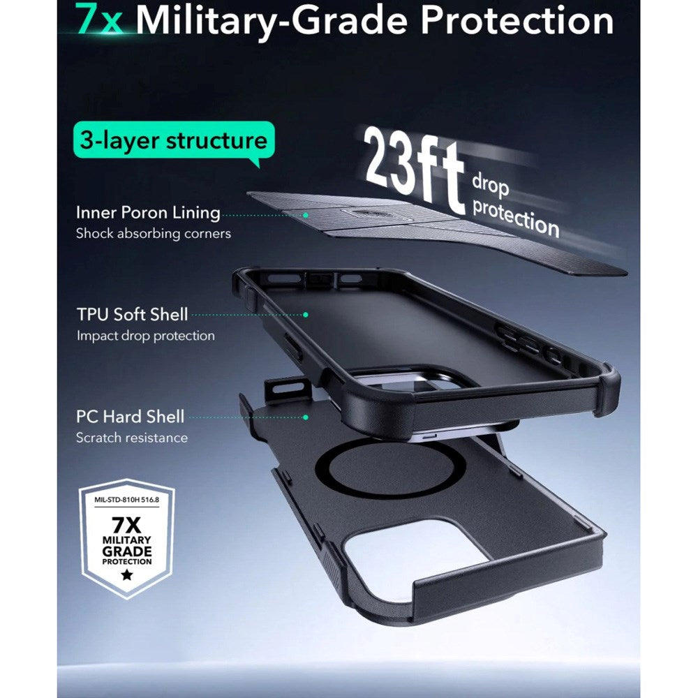 ESR iPhone 16 Pro Cyber Armor Cover - Indbygget Kickstand - MagSafe Kompatibel - Sort