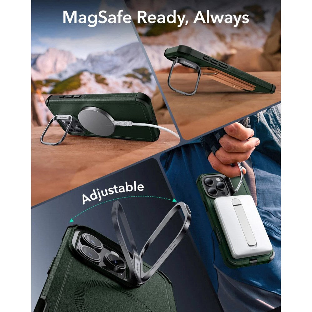 ESR iPhone 16 Pro Cyber Armor Cover - Indbygget Kickstand - MagSafe Kompatibel - Grøn