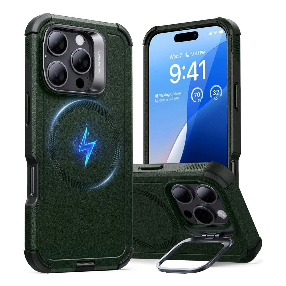 ESR iPhone 16 Pro Cyber Armor Cover - Indbygget Kickstand - MagSafe Kompatibel - Grøn