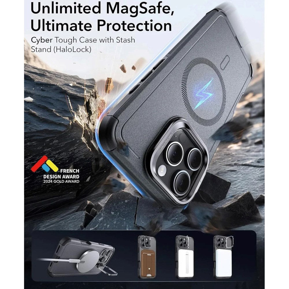 ESR iPhone 16 Pro Cyber Armor Cover - Indbygget Kickstand - MagSafe Kompatibel - Grå
