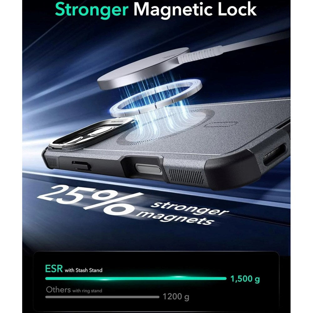 ESR iPhone 16 Pro Cyber Armor Cover - Indbygget Kickstand - MagSafe Kompatibel - Grå