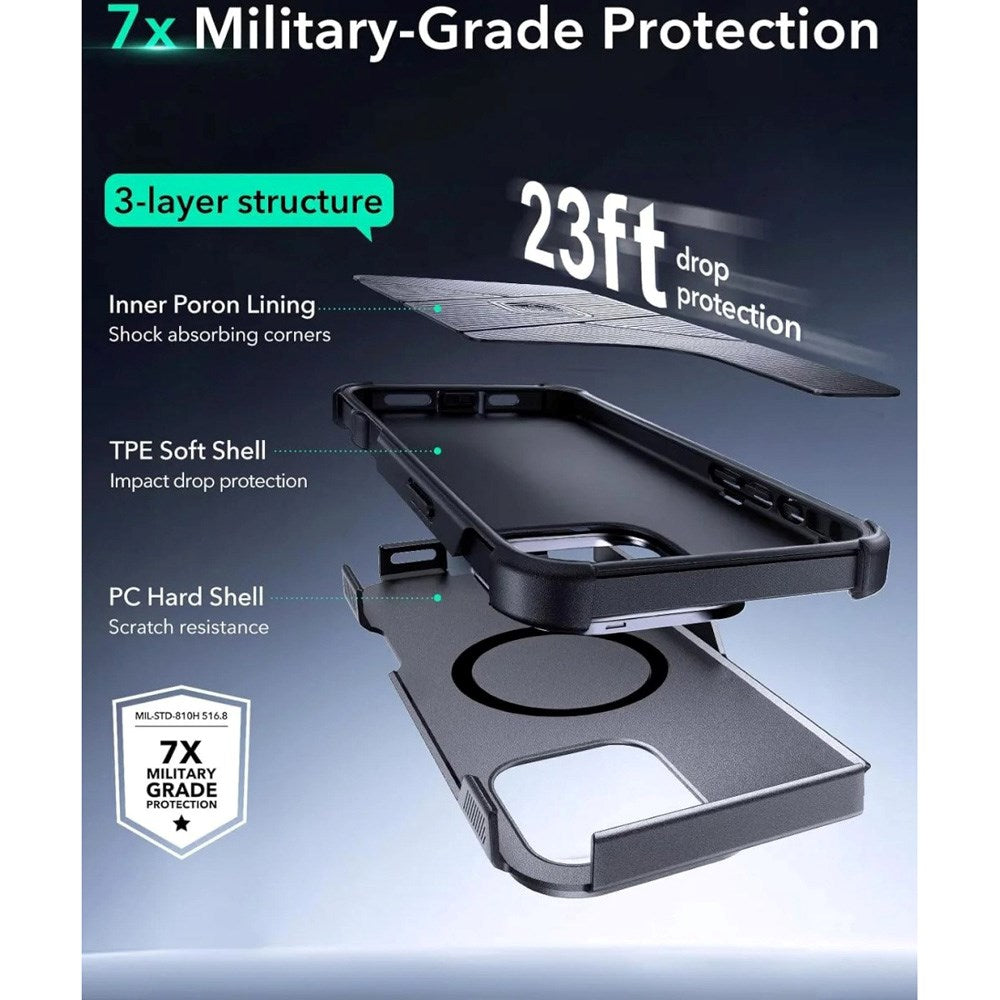 ESR iPhone 16 Pro Cyber Armor Cover - Indbygget Kickstand - MagSafe Kompatibel - Grå