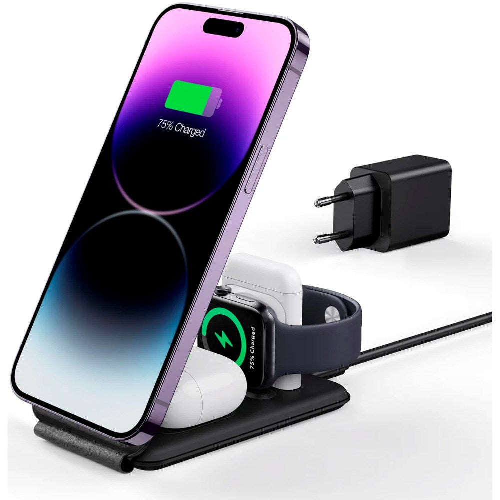 ESR - 3-i-1 Qi2 Foldbar Trådløs Oplader - MagSafe Kompatibel - Sort