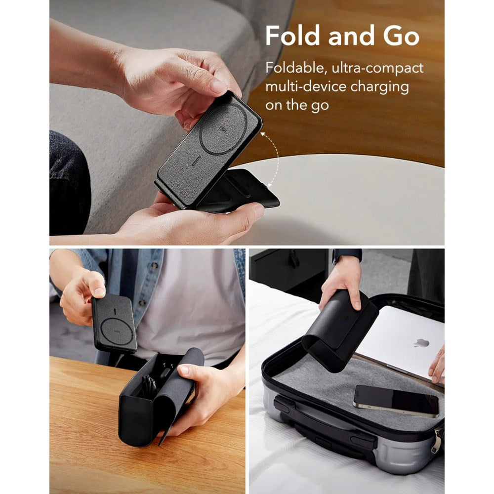 ESR - 3-i-1 Qi2 Foldbar Trådløs Oplader - MagSafe Kompatibel - Sort