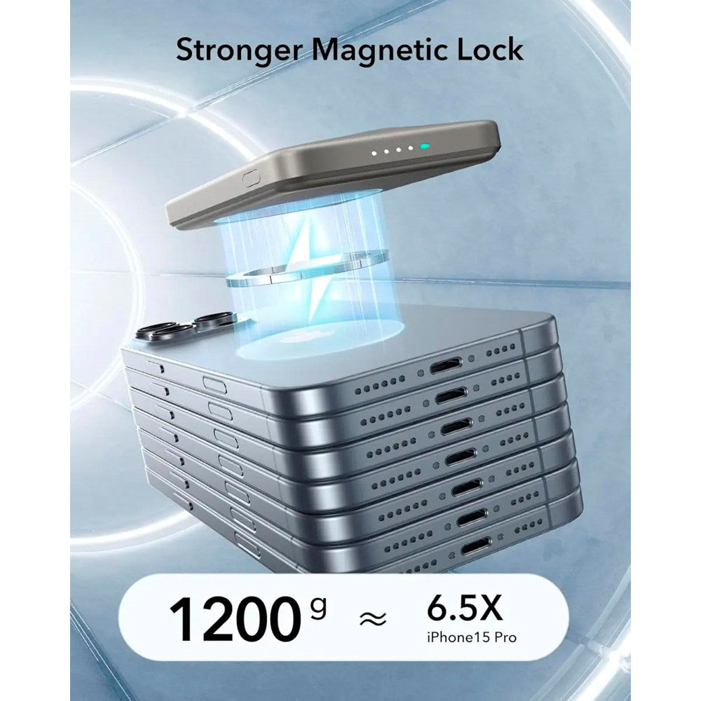 ESR - Qi2 MagSlim PowerBank m. Kickstand - 15W / 5000 mAh - MagSafe Kompatibel - Titanium