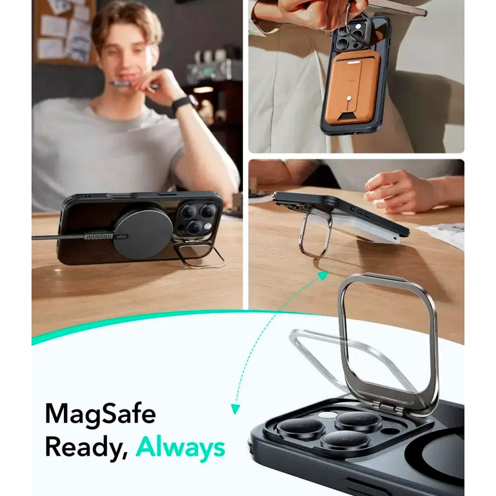 ESR - iPhone 16 Pro - Classic Hybrid Cover m. Kickstand - MagSafe Kompatibel - Gennemsigtig / Sort