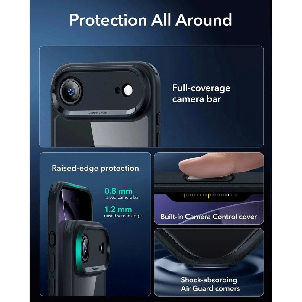 iPhone Air ESR Classic Hybrid Cover m. Indbygget Camera Control Knap - MagSafe Kompatibel - Gennemsigtig / Sort