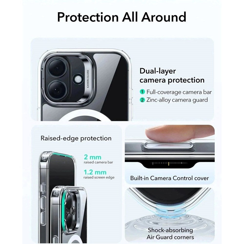 ESR iPhone 17 Classic Hybrid Stash Cover m. Kickstand - MagSafe Kompatibel - Gennemsigtig