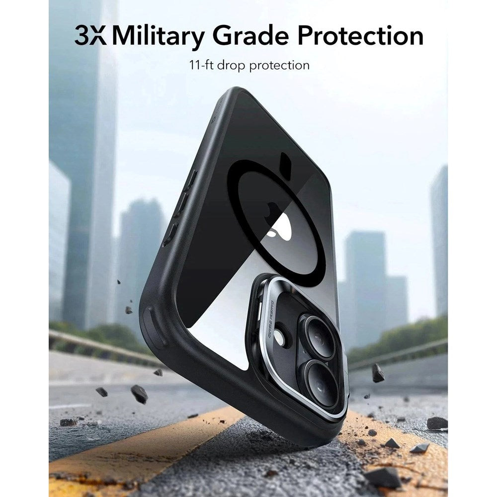 ESR iPhone 17 Classic Hybrid Stash Cover m. Kickstand - MagSafe Kompatibel - Gennemsigtig / Sort