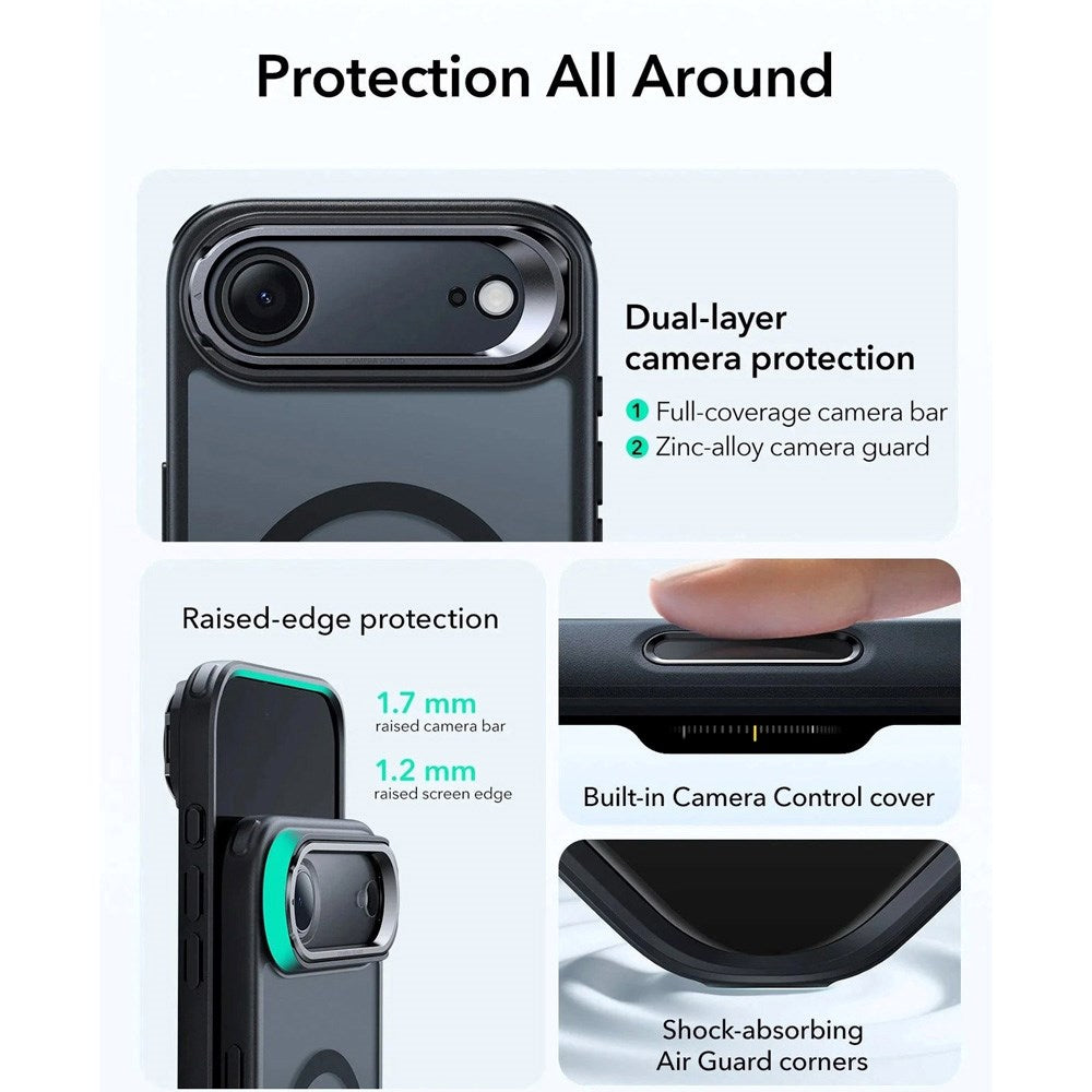 ESR iPhone Air Classic Hybrid Stash Cover m. Kickstand - MagSafe Kompatibel - Mat Sort