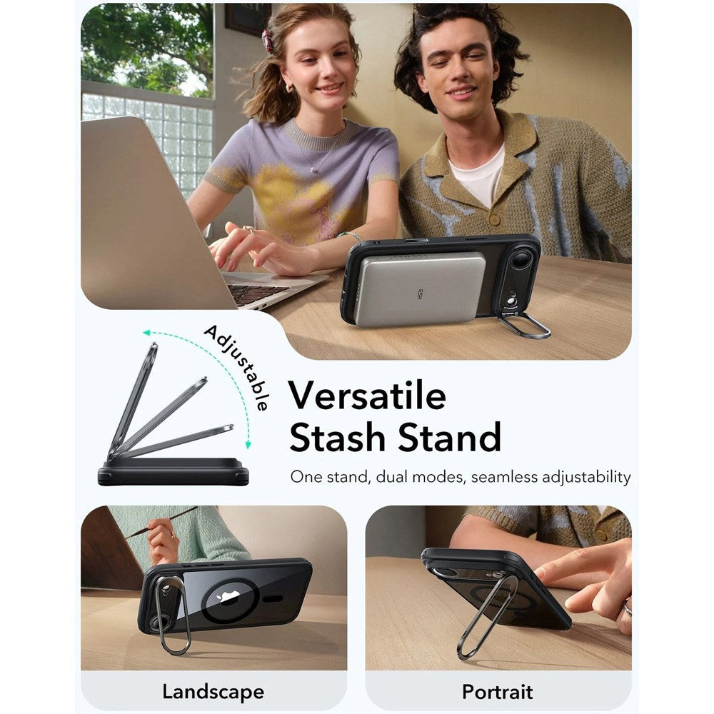 ESR iPhone Air Classic Hybrid Stash Cover m. Kickstand - MagSafe Kompatibel - Gennemsigtig / Sort