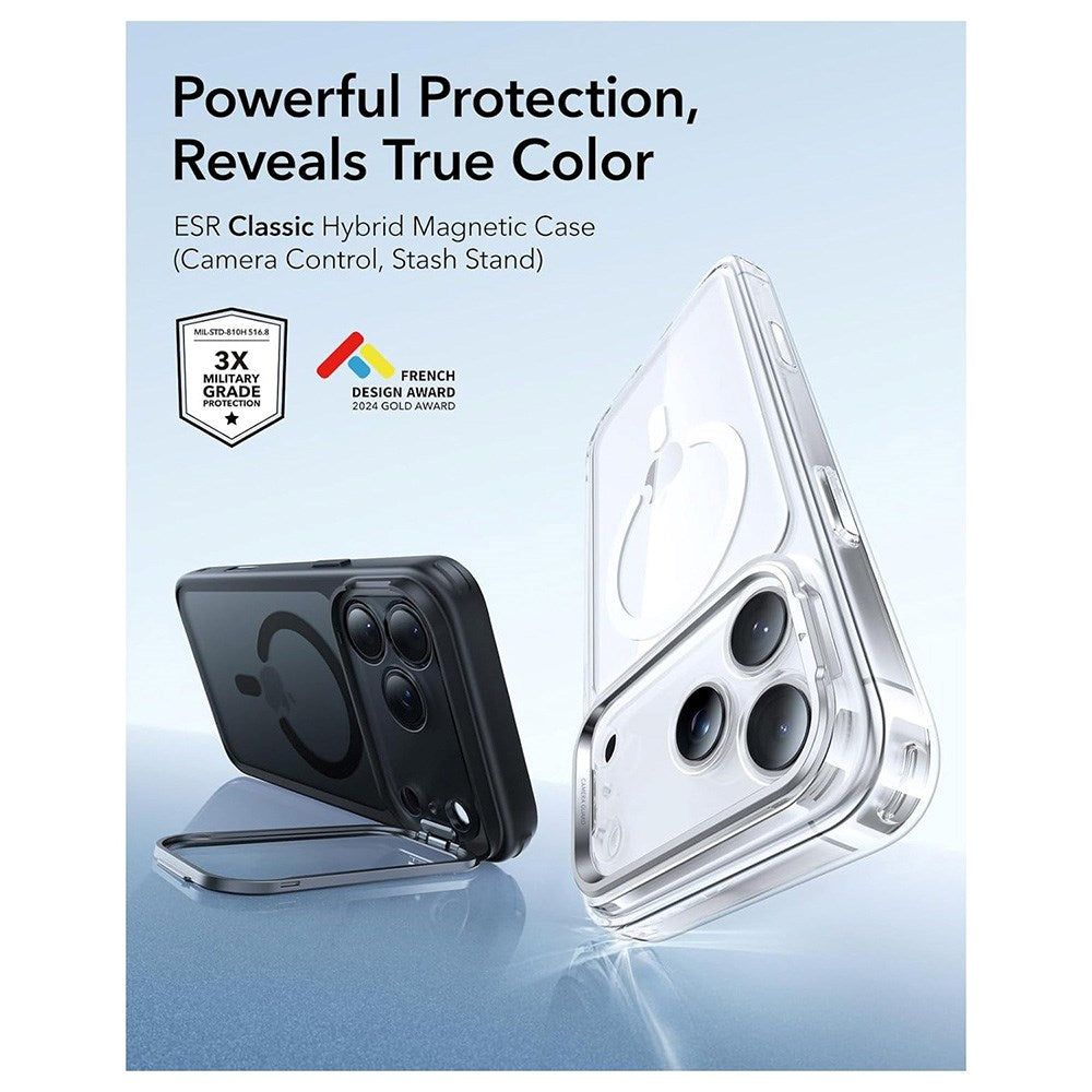 ESR iPhone 17 Pro Max Classic Hybrid Stash Cover m. Kickstand - MagSafe Kompatibel - Mat Sort