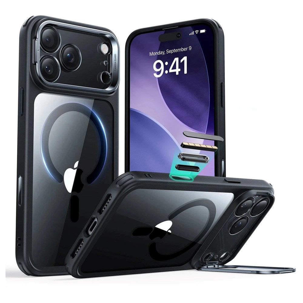 ESR iPhone 17 Pro Max Classic Hybrid Stash Cover m. Kickstand - MagSafe Kompatibel - Gennemsigtig / Sort