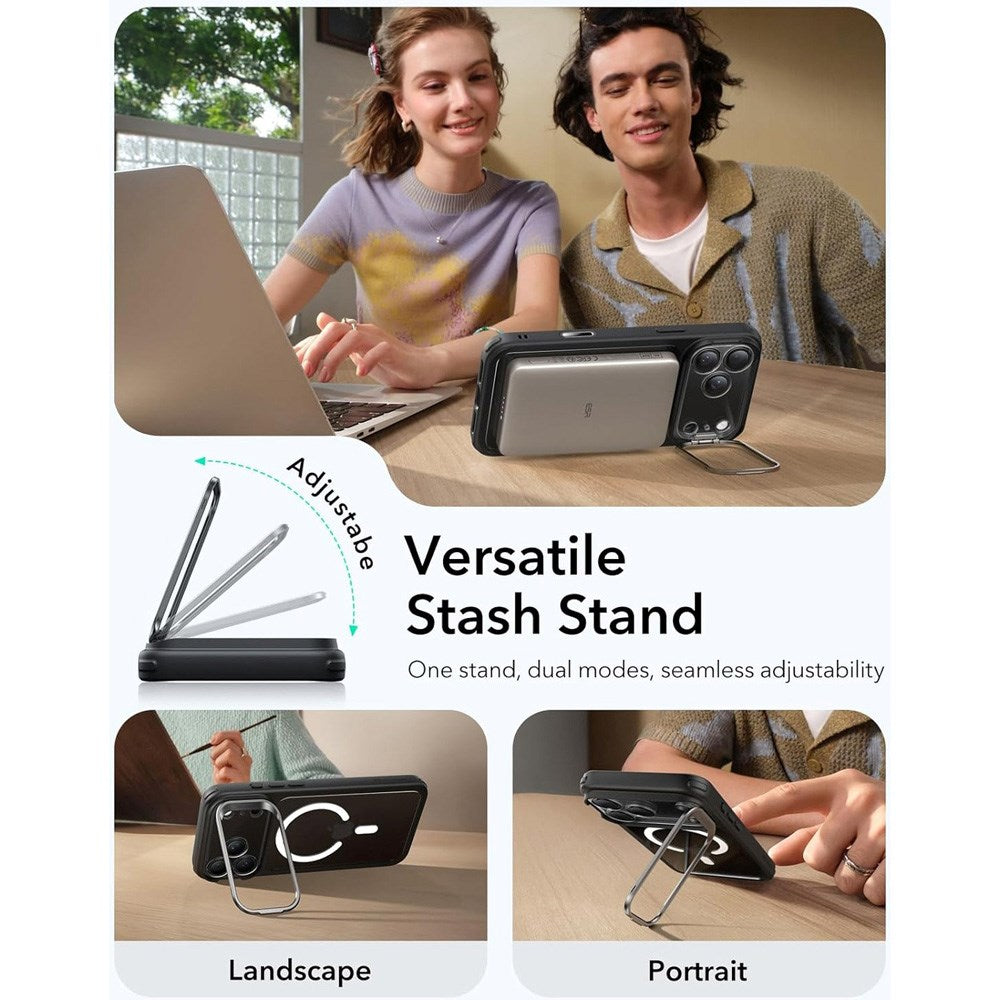 ESR iPhone 17 Pro Classic Hybrid Stash Cover m. Kickstand - MagSafe Kompatibel - Gennemsigtig / Sort