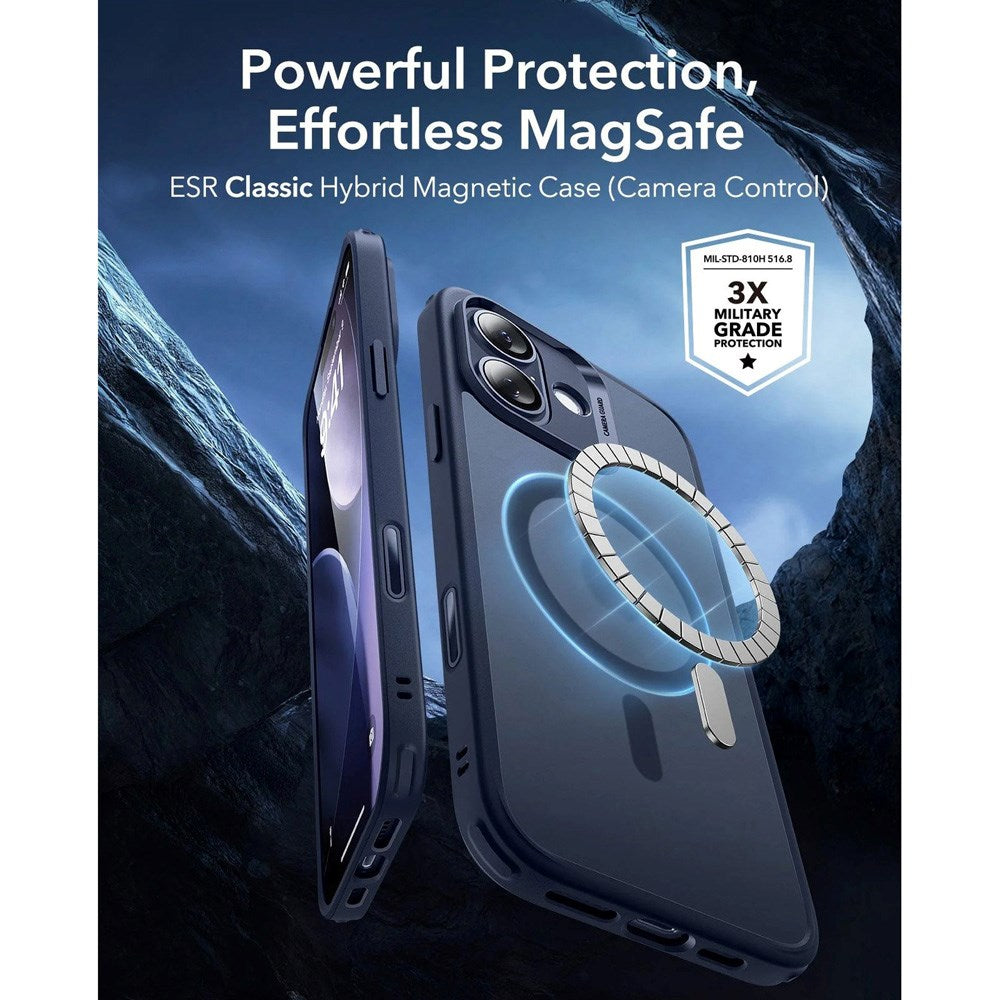 iPhone 17 ESR Classic Hybrid Cover m. Indbygget Camera Control Knap - MagSafe Kompatibel - Mat Blå