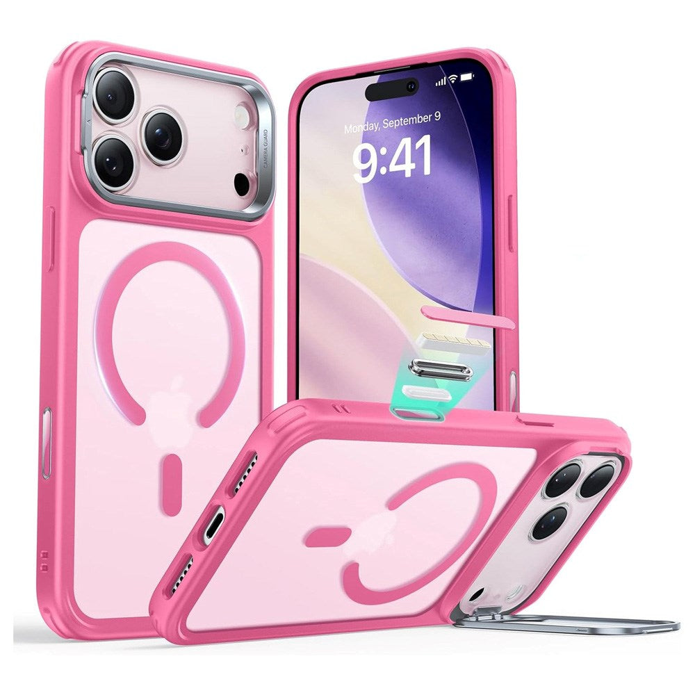 ESR iPhone 17 Pro Classic Hybrid Stash Cover m. Kickstand - MagSafe Kompatibel - Mat Lyserød