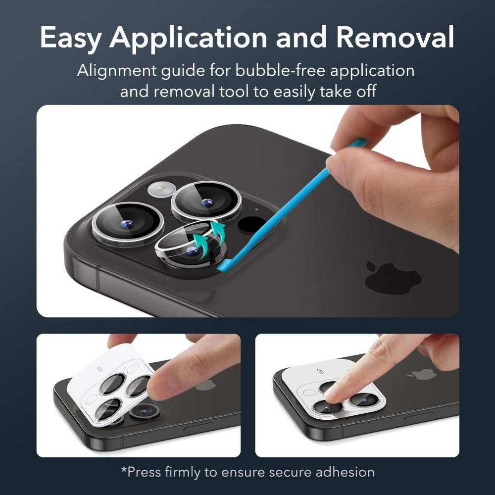 iPhone 15 Pro Max / 15 Pro ESR Kameralinse Beskyttelsesglas - Gennemsigtig / Sort