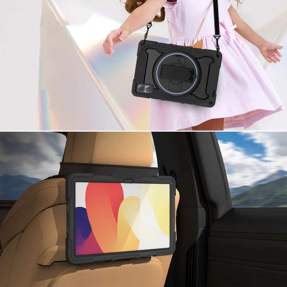 Xiaomi Redmi Pad SE Cover m. Beskyttelsesfilm, Håndholder & Skulderstrop - Tech-Protect Solid360 - Sort