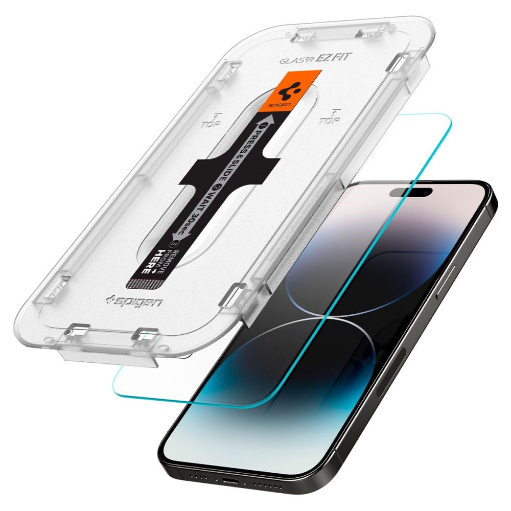 Spigen iPhone 14 Pro EZ Fit Glas.tR Skærmbeskyttelse 2. Stk - Case Friendly - Gennemsigtig