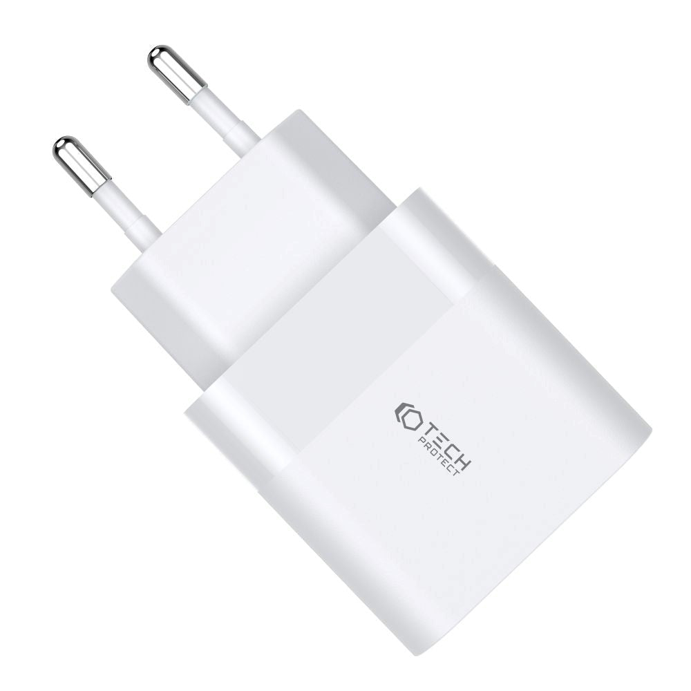 Tech-Protect 30W Vægoplader m. 1 x USB-C & 1 x USB-A - Hvid