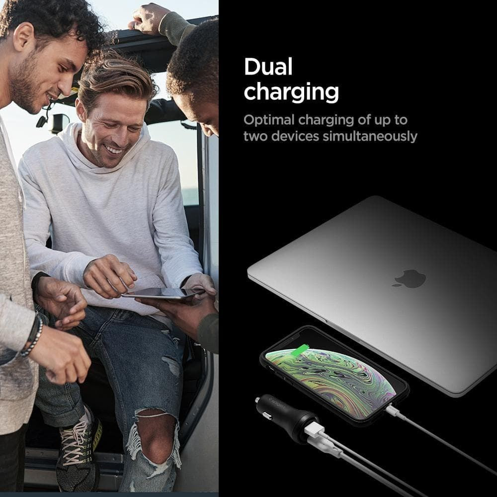 Spigen SteadiBoost 45W Biloplader med USB-C & USB-A - Sort