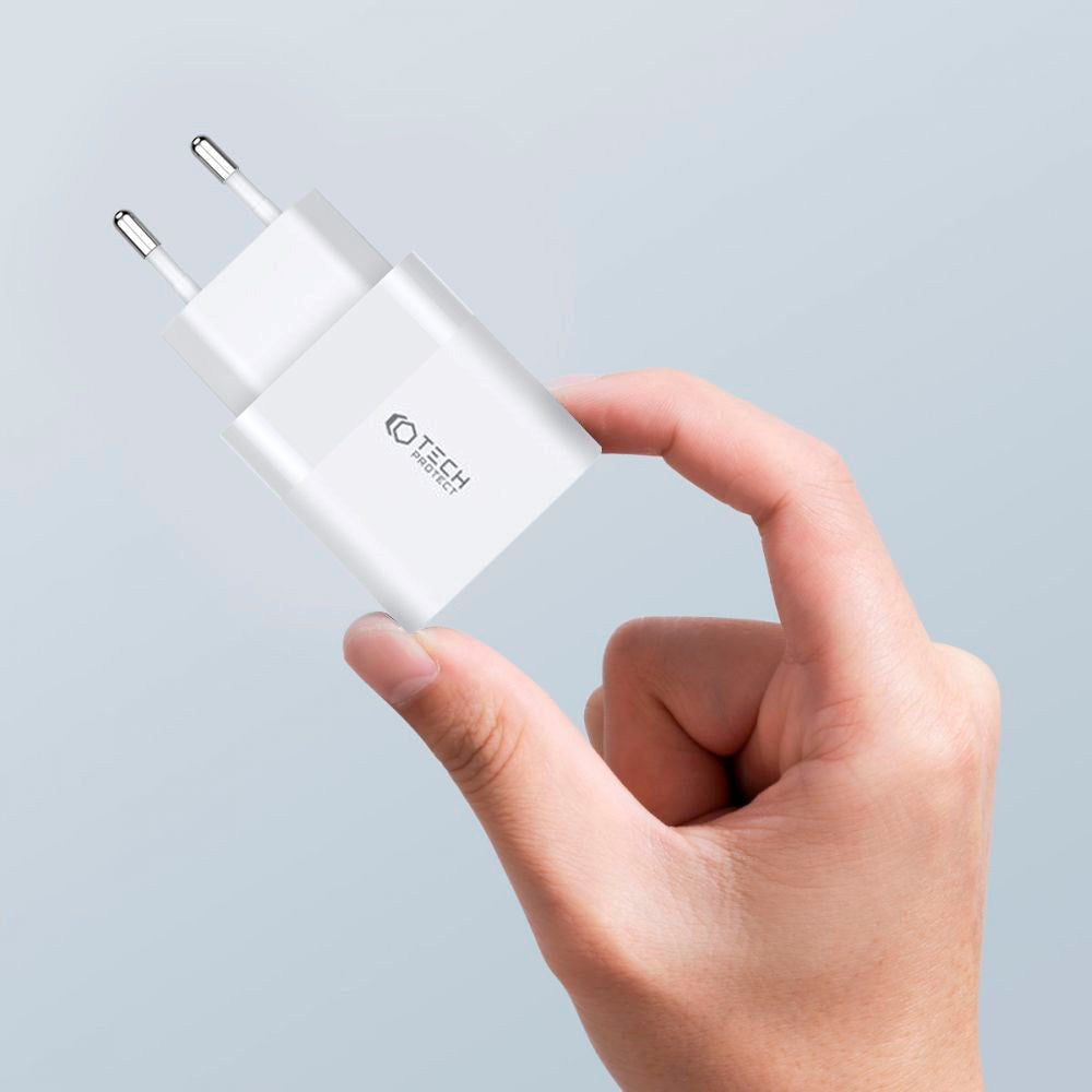 20W Vægoplader m. 2 x USB-C fra Tech-Protect - Hvid