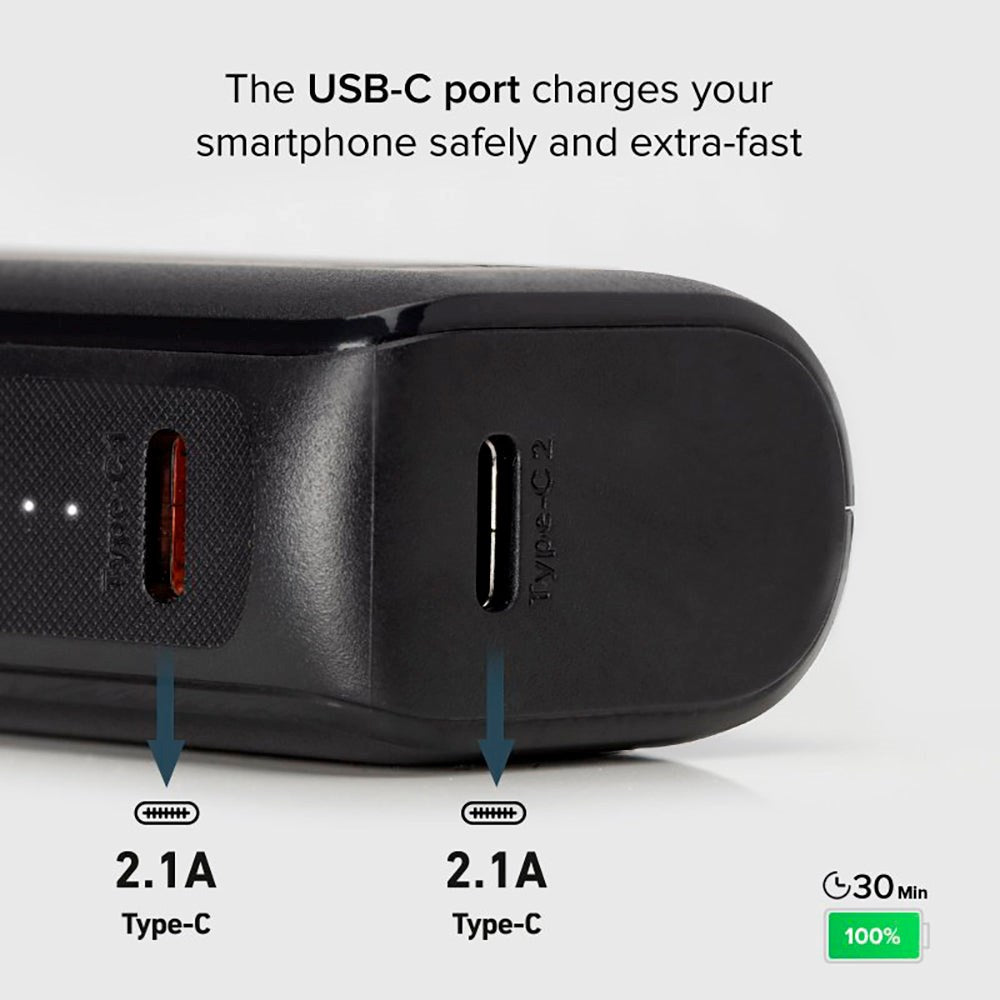 SBS NanoTube Powerbank m. USB-A & USB-C 10W IC - 5.000 mAh - Sort