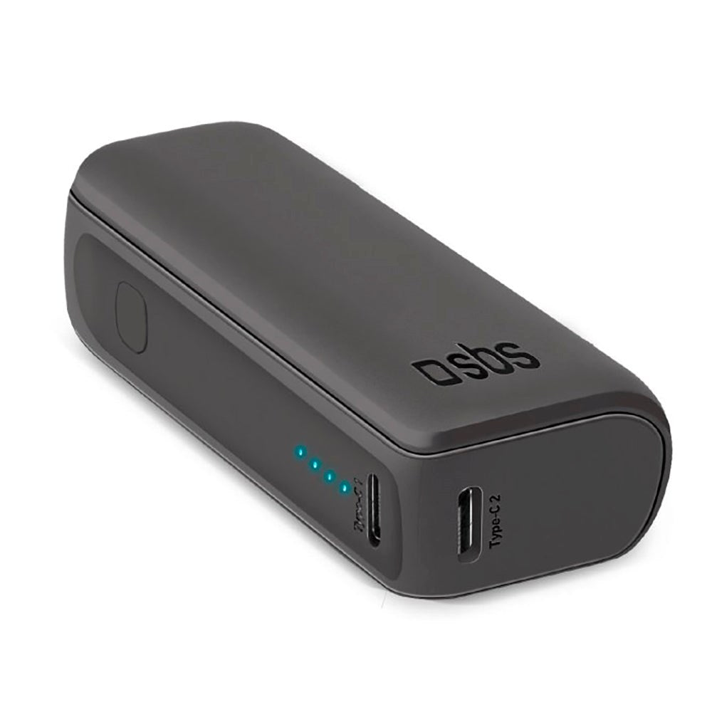 SBS NanoTube Powerbank m. USB-A & USB-C 10W IC - 5.000 mAh - Sort