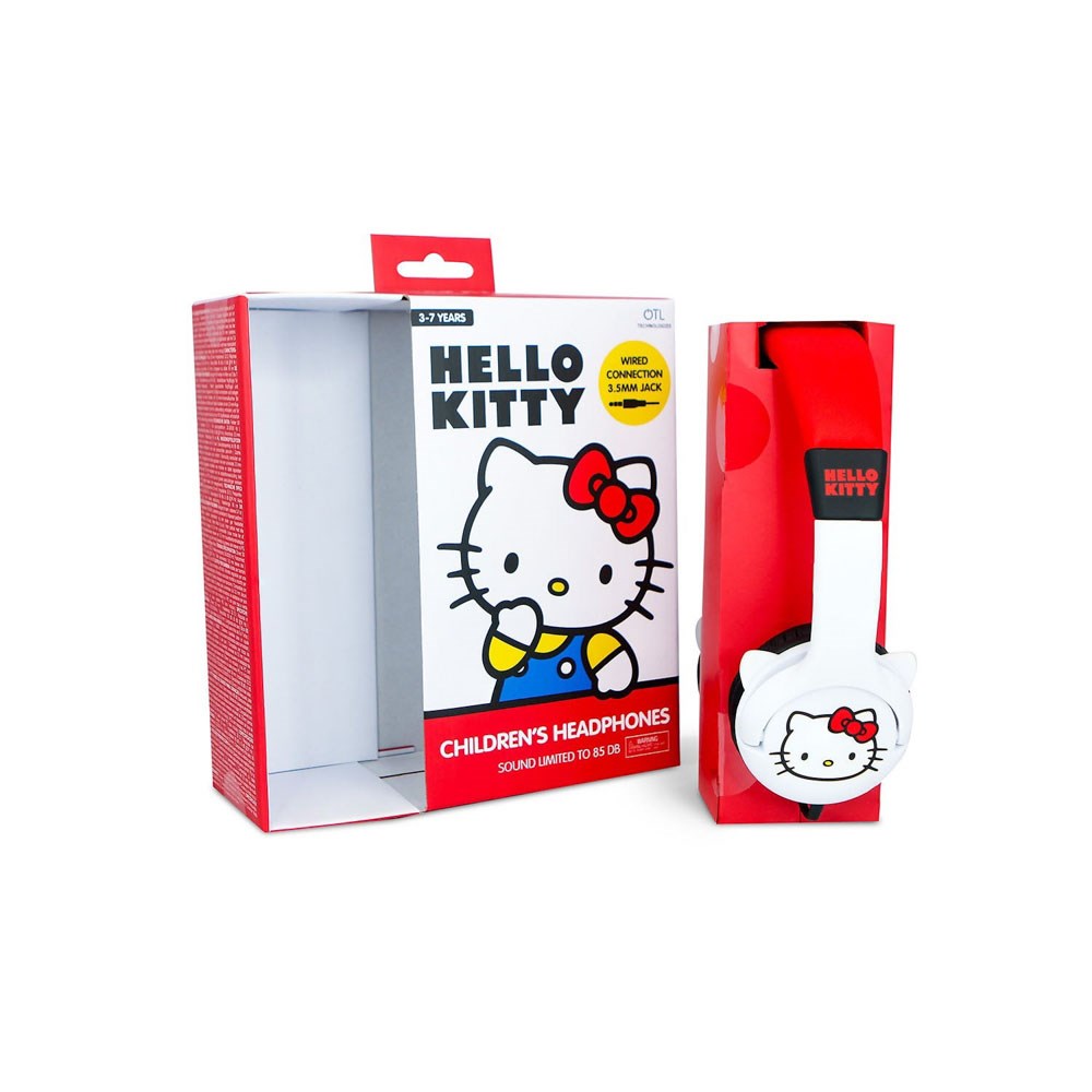 Hello Kitty OTL On-Ear Børne Headset m. 3D Ører - Max. 85dB - Hvid / Rød